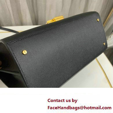 Saint Laurent cassandra medium top handle in grain de poudre embossed leather 623931 Black