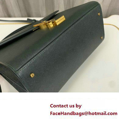 Saint Laurent cassandra medium top handle in grain de poudre embossed leather 623931 Dark Green - Click Image to Close
