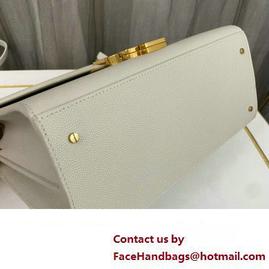 Saint Laurent cassandra medium top handle in grain de poudre embossed leather 623931 White - Click Image to Close