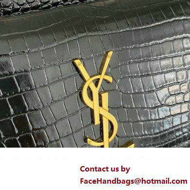 Saint Laurent sunset chain wallet in crocodile-embossed shiny leather 533026 Black/Gold