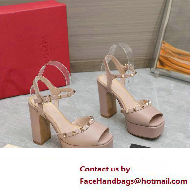 Valentino Heel 11cm Platform 3cm Leather Rockstud ankle strap sandals Nude 2023