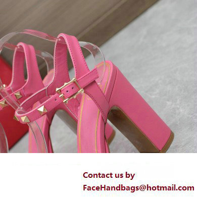 Valentino Heel 11cm Platform 3cm Leather Rockstud ankle strap sandals Pink 2023 - Click Image to Close