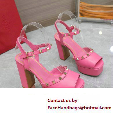 Valentino Heel 11cm Platform 3cm Leather Rockstud ankle strap sandals Pink 2023