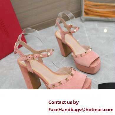 Valentino Heel 11cm Platform 3cm Leather Rockstud ankle strap sandals Suede Pink 2023
