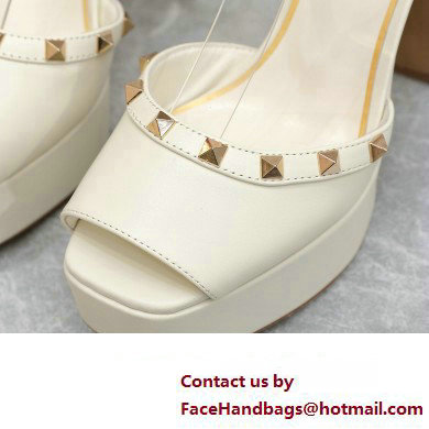 Valentino Heel 11cm Platform 3cm Leather Rockstud ankle strap sandals White 2023