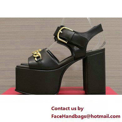 Valentino Heel 12.5cm Platform 4cm VLogo Chain sandals in calfskin leather Black 2023