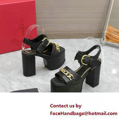 Valentino Heel 12.5cm Platform 4cm VLogo Chain sandals in calfskin leather Black 2023 - Click Image to Close
