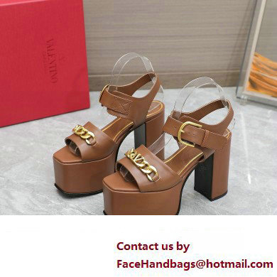 Valentino Heel 12.5cm Platform 4cm VLogo Chain sandals in calfskin leather Brown 2023