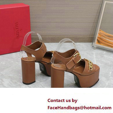 Valentino Heel 12.5cm Platform 4cm VLogo Chain sandals in calfskin leather Brown 2023 - Click Image to Close