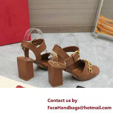 Valentino Heel 8cm VLogo Chain sandals in calfskin leather Brown 2023