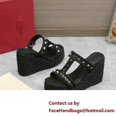 Valentino Heel 9.5cm Platform 3.5cm Rockstud wedge sandals in calfskin Black 2023