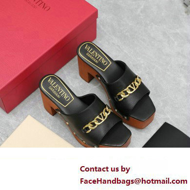 Valentino Heel 9.5cm Platform 3cm VLogo Chain CLOG in calfskin Black 2023