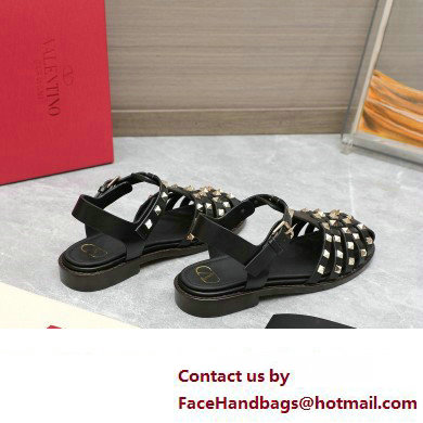 Valentino Rockstud Calfskin Round Toe Sandals Black 2023