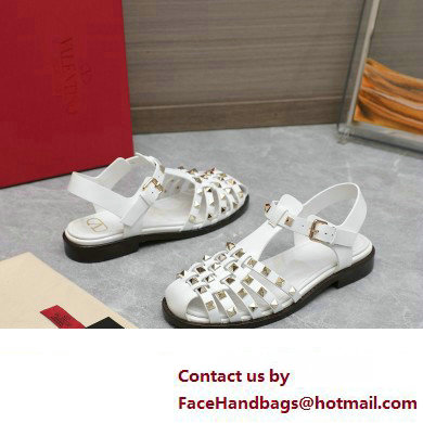 Valentino Rockstud Calfskin Round Toe Sandals White 2023