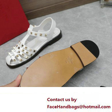 Valentino Rockstud Calfskin Round Toe Sandals White 2023
