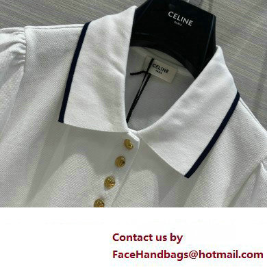 celine triomphe polo shirt in cotton pique OFF WHITE / NAVY / RED 2023