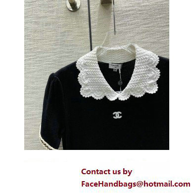 chanel black cotton dress with white collar 2023