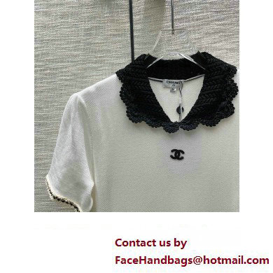 chanel white cotton dress with black collar 2023