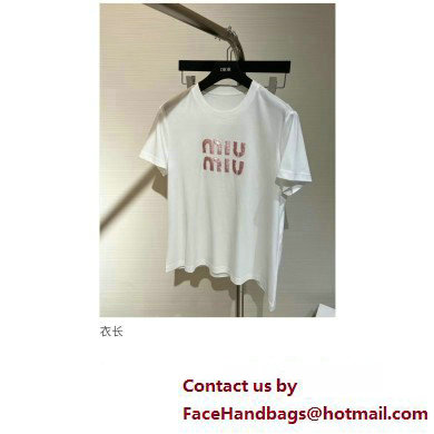 miu miu white cotton T-shirt with pink logo 2023