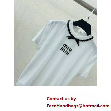 miu miu white cotton t-shirt with bow 2023