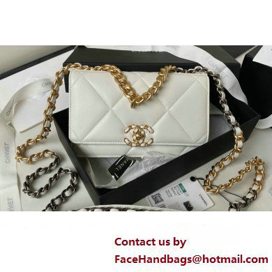 Chanel 19 Shiny Lambskin Wallet On Chain WOC Bag AP3267 White/Gold 2023