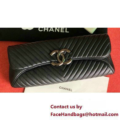 Chanel Leather Chevron Pouch Clutch Bag Black 2023 Chanel Leather Chevron Pouch Clutch Bag Black 2023