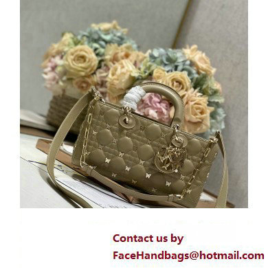 Dior Medium Lady D-Joy Bag in Apricot Cannage Lambskin with Gold-Finish Butterfly Studs 2024 Dior Medium Lady D-Joy Bag in Apricot Cannage Lambskin with Gold-Finish Butterfly Studs 2024