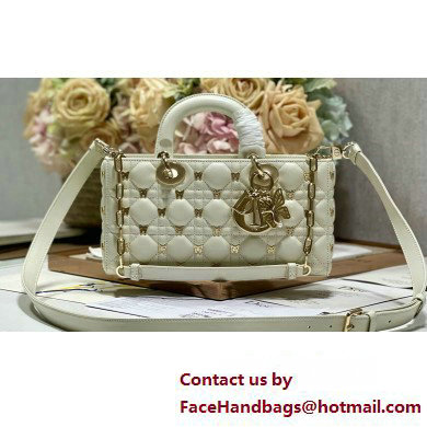 Dior Medium Lady D-Joy Bag in White Cannage Lambskin with Gold-Finish Butterfly Studs 2024 Dior Medium Lady D-Joy Bag in White Cannage Lambskin with Gold-Finish Butterfly Studs 2024