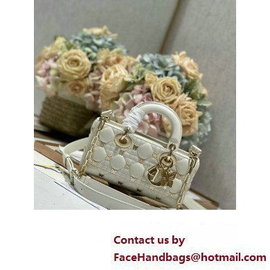 Dior Small Lady D-Joy Bag in White Cannage Lambskin with Gold-Finish Butterfly Studs 2024 Dior Small Lady D-Joy Bag in White Cannage Lambskin with Gold-Finish Butterfly Studs 2024