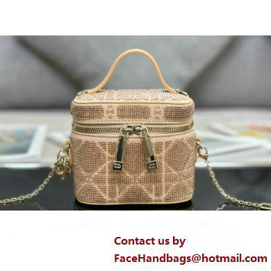 Lady Dior Micro Vanity Case In Beige Cannage Cotton with Micropearl Embroidery Lady Dior Micro Vanity Case In Beige Cannage Cotton with Micropearl Embroidery