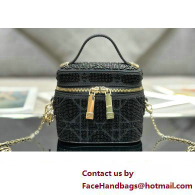 Lady Dior Micro Vanity Case In Black Cannage Cotton with Micropearl Embroidery Lady Dior Micro Vanity Case In Black Cannage Cotton with Micropearl Embroidery