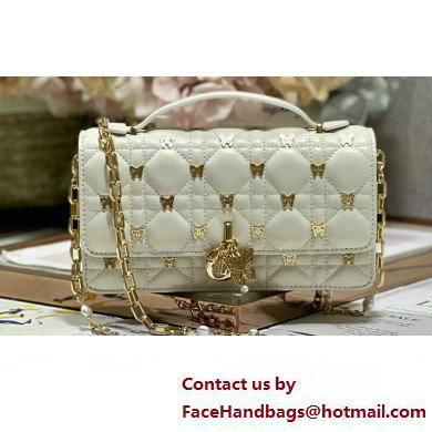 Miss Dior Mini Bag in White Cannage Lambskin with Gold-Finish Butterfly Studs 2024 Miss Dior Mini Bag in White Cannage Lambskin with Gold-Finish Butterfly Studs 2024