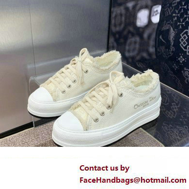 Dior Ecru Fringed Cotton Canvas with Embroideries Walk'n'Dior Platform Sneaker 2024 Dior Ecru Fringed Cotton Canvas with Embroideries Walk'n'Dior Platform Sneaker 2024