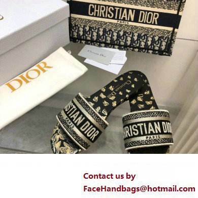 Dior black and Gold-Tone Gradient Butterflies Embroidered Cotton with Metallic Thread Dway Slide 2024