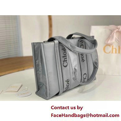 chloe medium Woody tote bag in Recycled nylon with Chloe logo gray 2025 chloe medium Woody tote bag in Recycled nylon with Chloe logo gray 2025