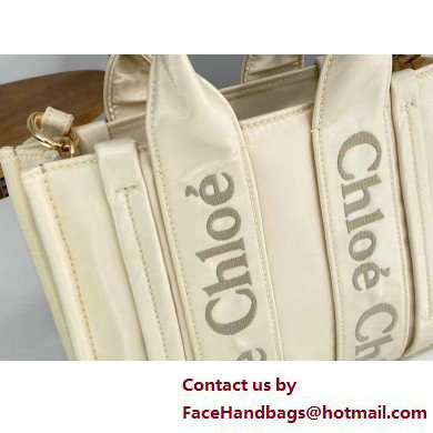 chloe small Woody tote bag in Recycled nylon with Chloe logo white 2025 chloe small Woody tote bag in Recycled nylon with Chloe logo white 2025