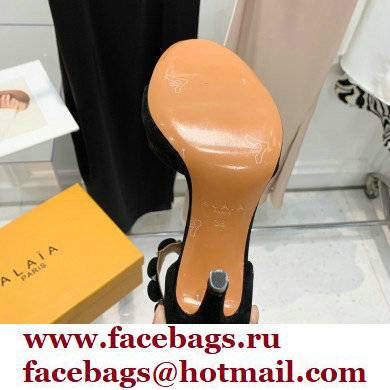 Alaia Heel 10.5cm Studs Bombe Sandals Suede Black