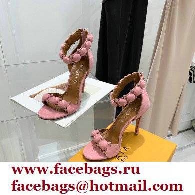 Alaia Heel 10.5cm Studs Bombe Sandals Suede Pink