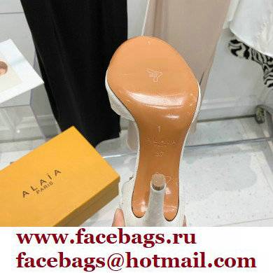 Alaia Heel 10.5cm Studs Bombe Sandals Suede White