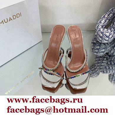 Amina Muaddi Heel 9.5cm Crystals Gilda Slippers Patent Silver 2022