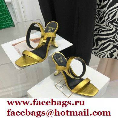 Balmain Heel 10.5cm Leather Ultima Sandals Gold 2022 - Click Image to Close