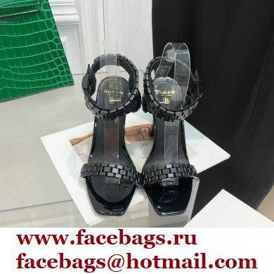 Balmain Heel 10.5cm Leather Ultima Sandals Patent Black 2022 - Click Image to Close