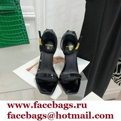 Balmain Heel 10.5cm Leather Uma Sandals Patent Black 2022 - Click Image to Close