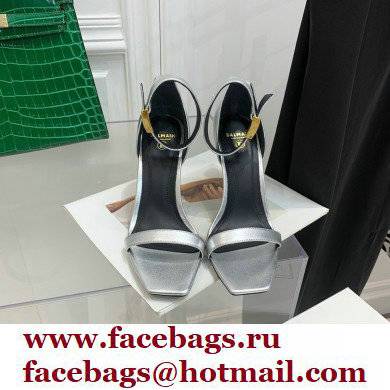 Balmain Heel 10.5cm Leather Uma Sandals Silver 2022 - Click Image to Close