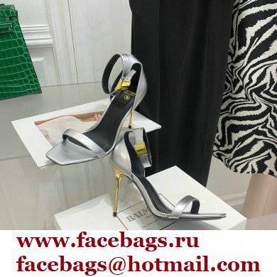 Balmain Heel 10.5cm Leather Uma Sandals Silver 2022