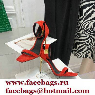 Balmain Heel 10.5cm Leather Uma Sandals Suede Red 2022