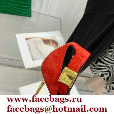 Balmain Heel 10.5cm Leather Uma Sandals Suede Red 2022 - Click Image to Close