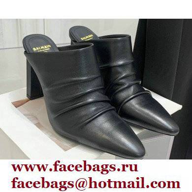 Balmain Heel 9.5cm Draped Leather Ulla Mules Black 2022