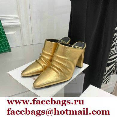 Balmain Heel 9.5cm Draped Leather Ulla Mules Gold 2022