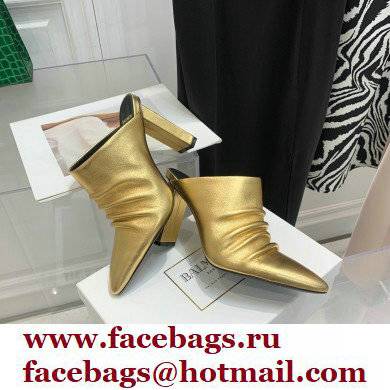 Balmain Heel 9.5cm Draped Leather Ulla Mules Gold 2022